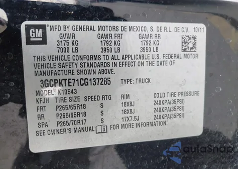 2012 Chevrolet Silverado 1500 Ltz from USA, damaged, VIN 3GCPKTE71CG137285